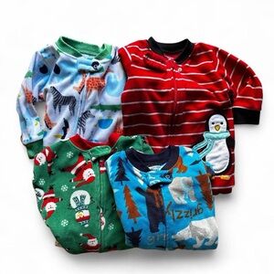 4 Christmas Winter Footed Pajamas set